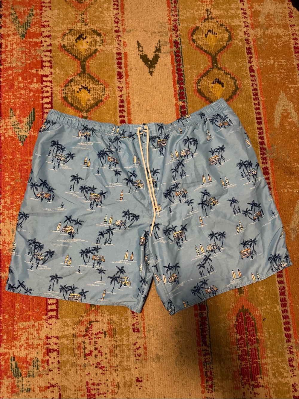 Men's 4XL Light Blue Tropical Print Swim Trunks